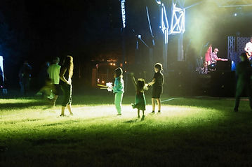 people enjoy music and dancing green lights
