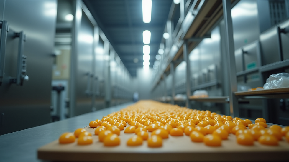 Eye-level view of a food processing facility with modern equipment