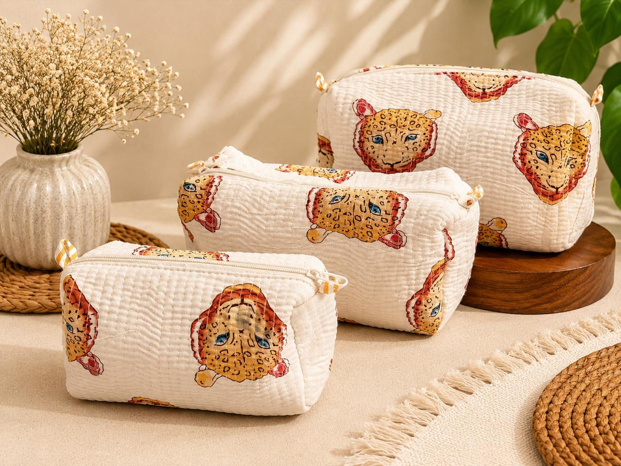 Multipurpose Quilted bag - Leopard luxe - Set of 3
