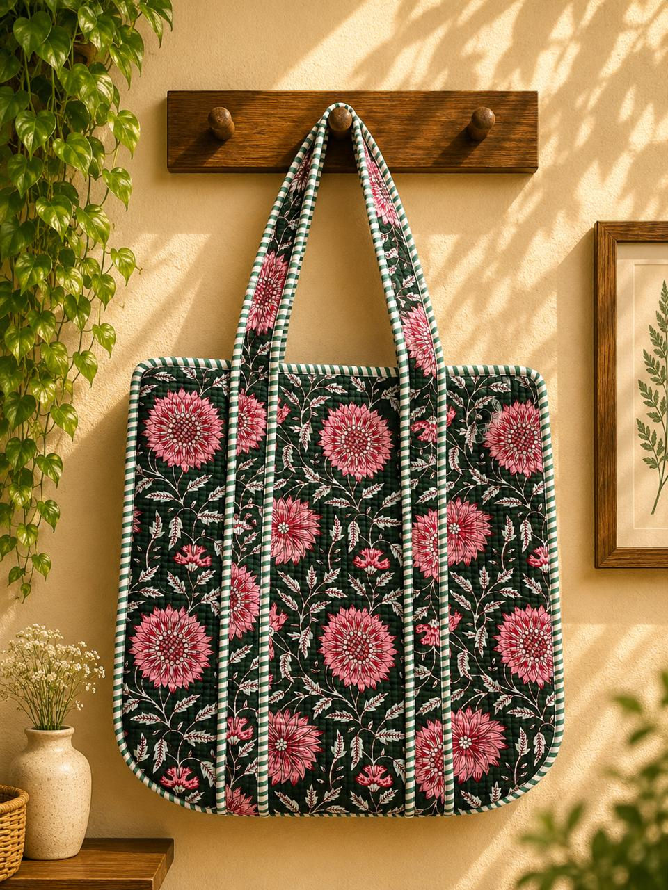 Rosewood Bloom Tote Bag.-(Large)