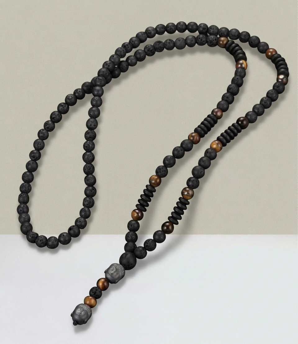 Lava Stone Beaded Meditation Mala Necklace