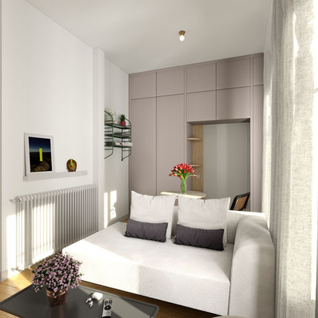 Coin salon d'un studio contemporain