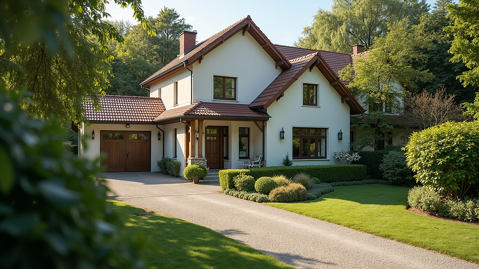 High angle view of a well-maintained residential property exterior