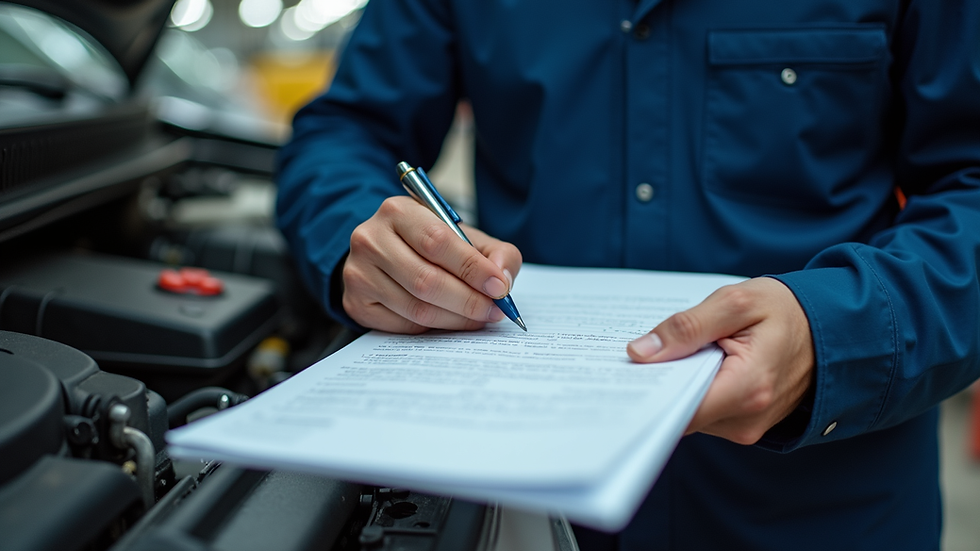 Close-up view of a maintenance technician reviewing a service checklist