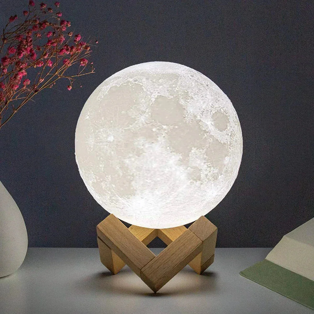 D5 Starry Moon Lamp 8Cm - LED Night Light with Stand, Perfect for Bedroom Decor 