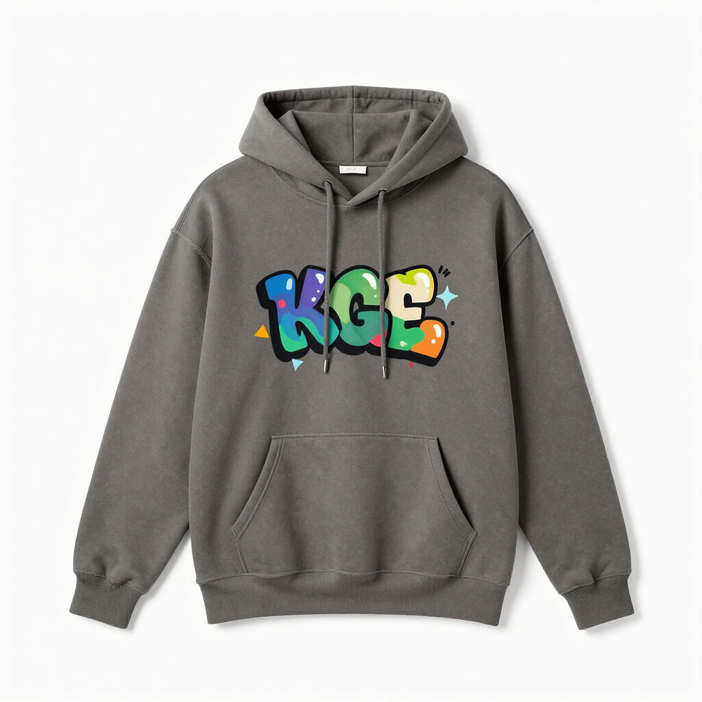 Gray hoodie with KGE graffiti text
