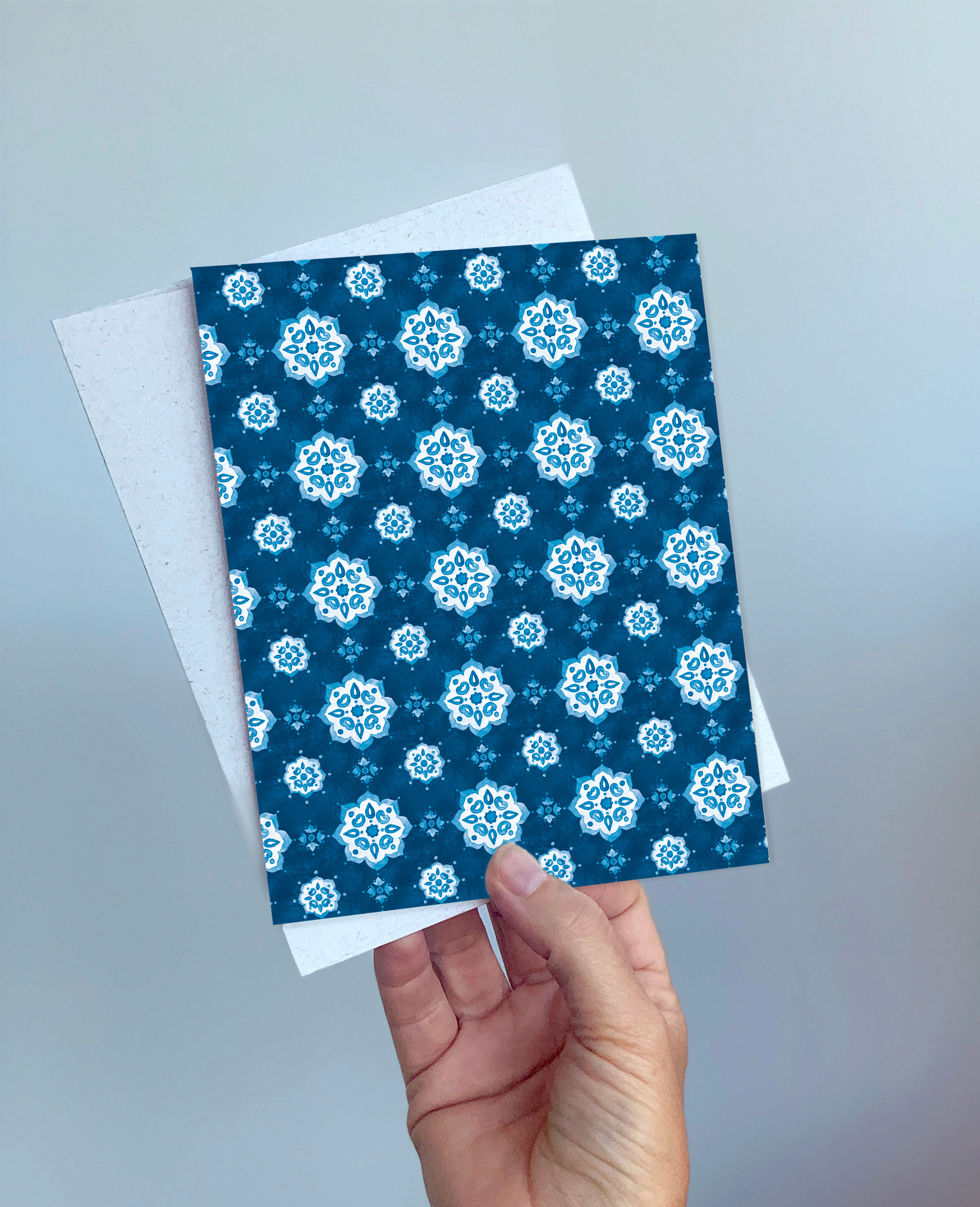 Tarjeta De Saludo Watercolor - Blue Mosaic Trama