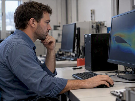 Engineer comparing CFD flow-field simulation results