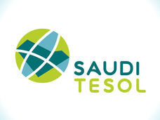 Saudi TESOL logo—interlocking blue and green ribbons forming a globe.