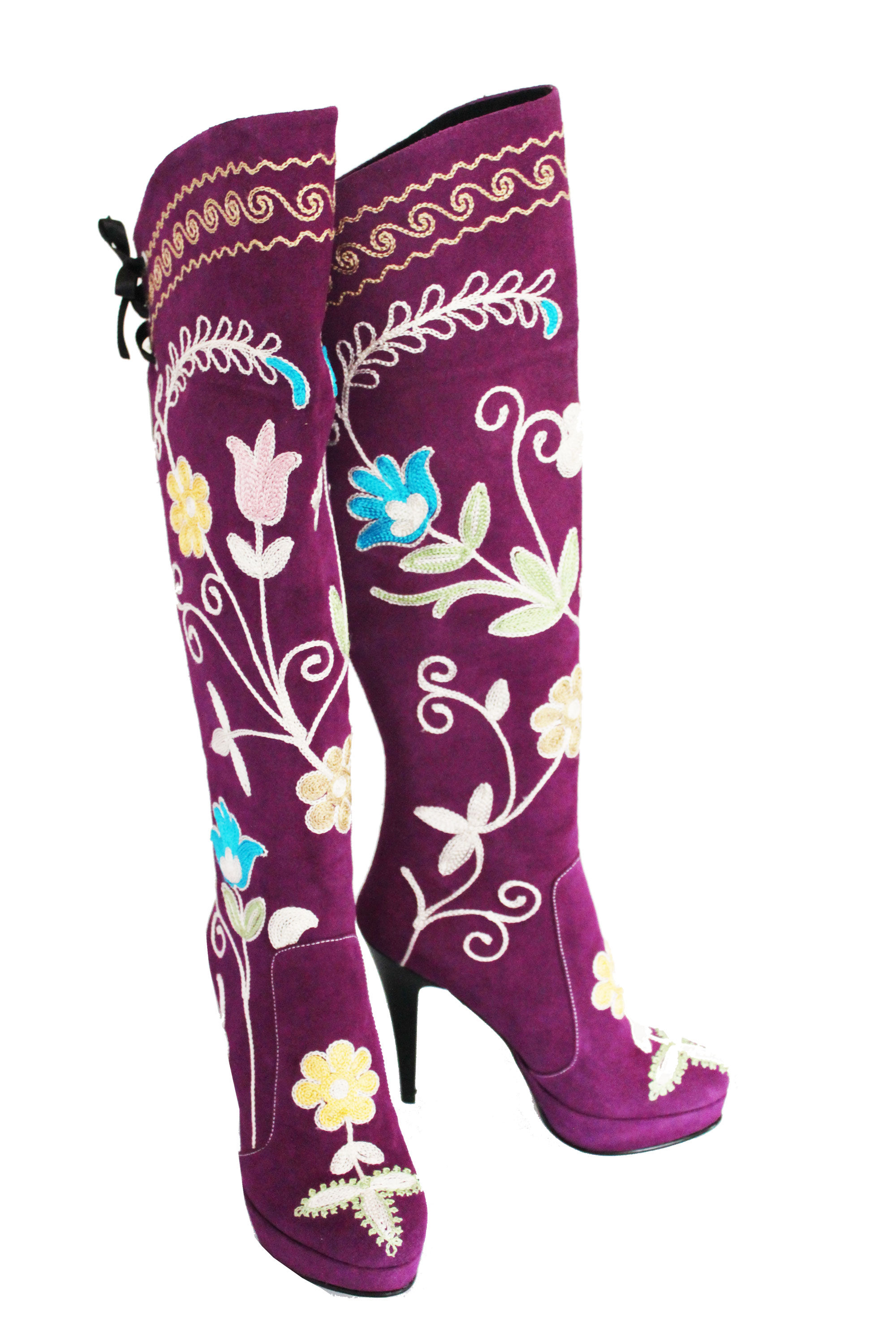Purple Suede Embroidered - OTK Stiletto