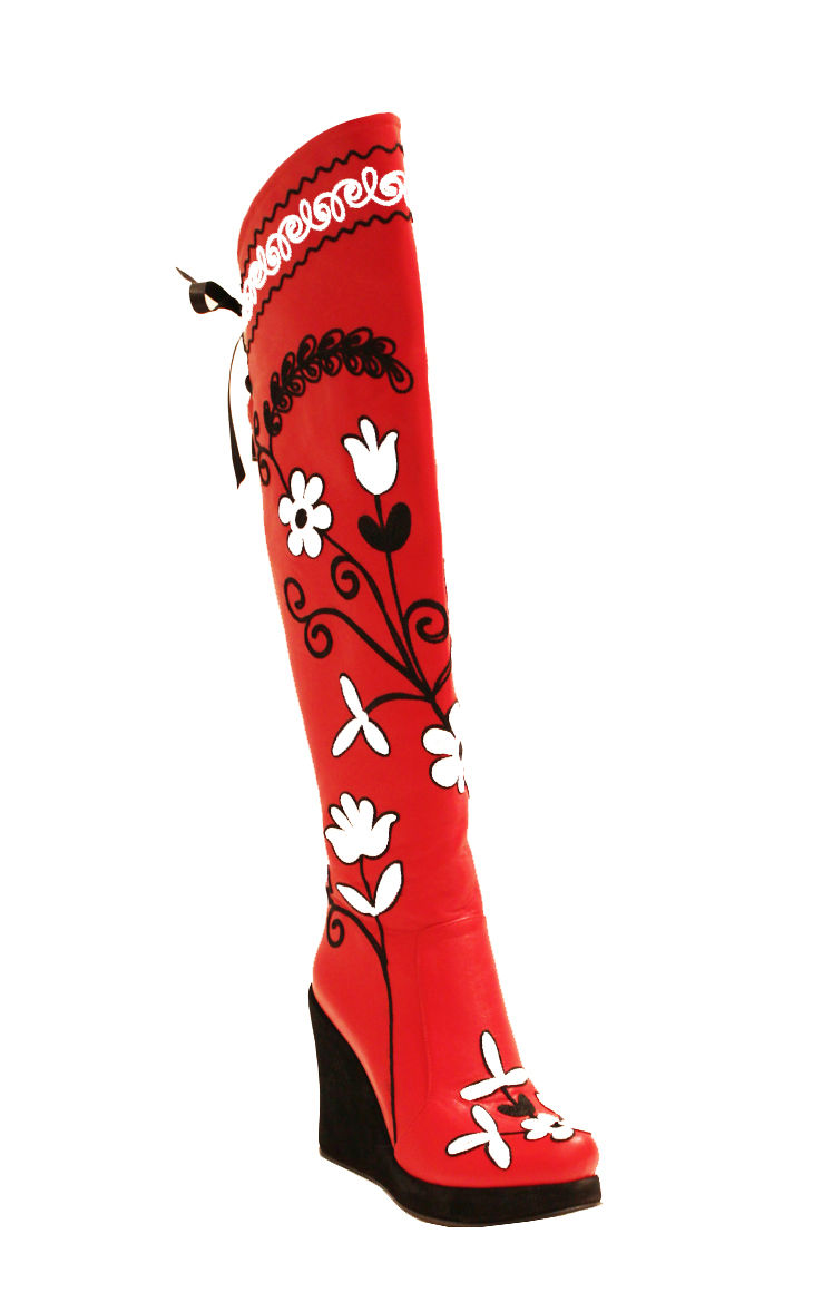 Thumbnail: Red Leather Black and White - OTK Wedge