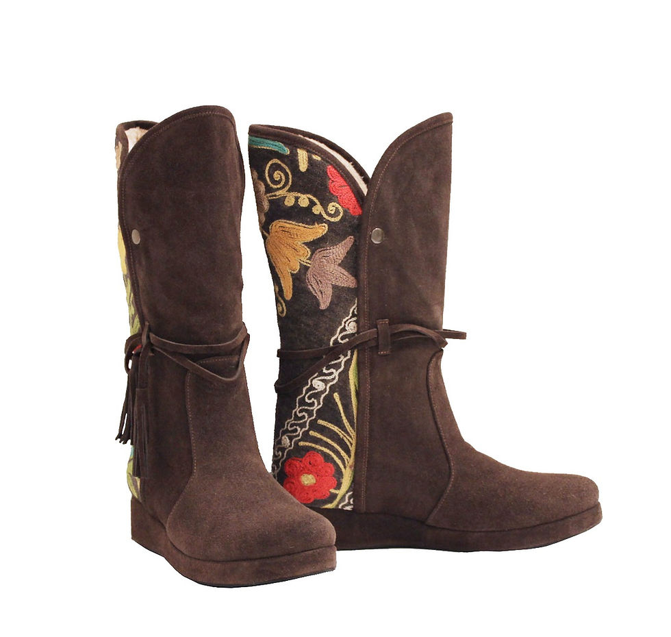 One of a Kind Dark Tan Suzani Suede Uptown - Riding