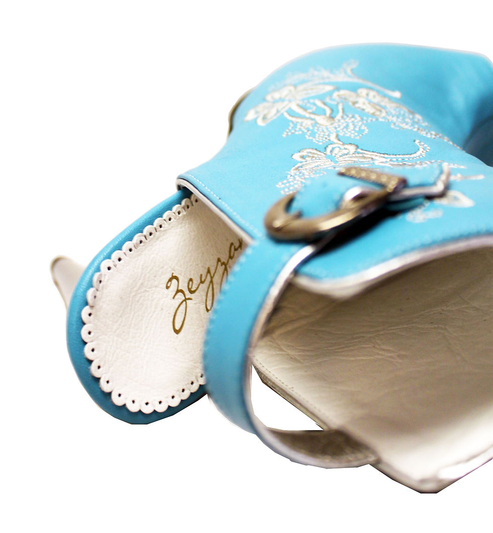 Thumbnail: Turquoise Leather Embroidered - ANK Stiletto