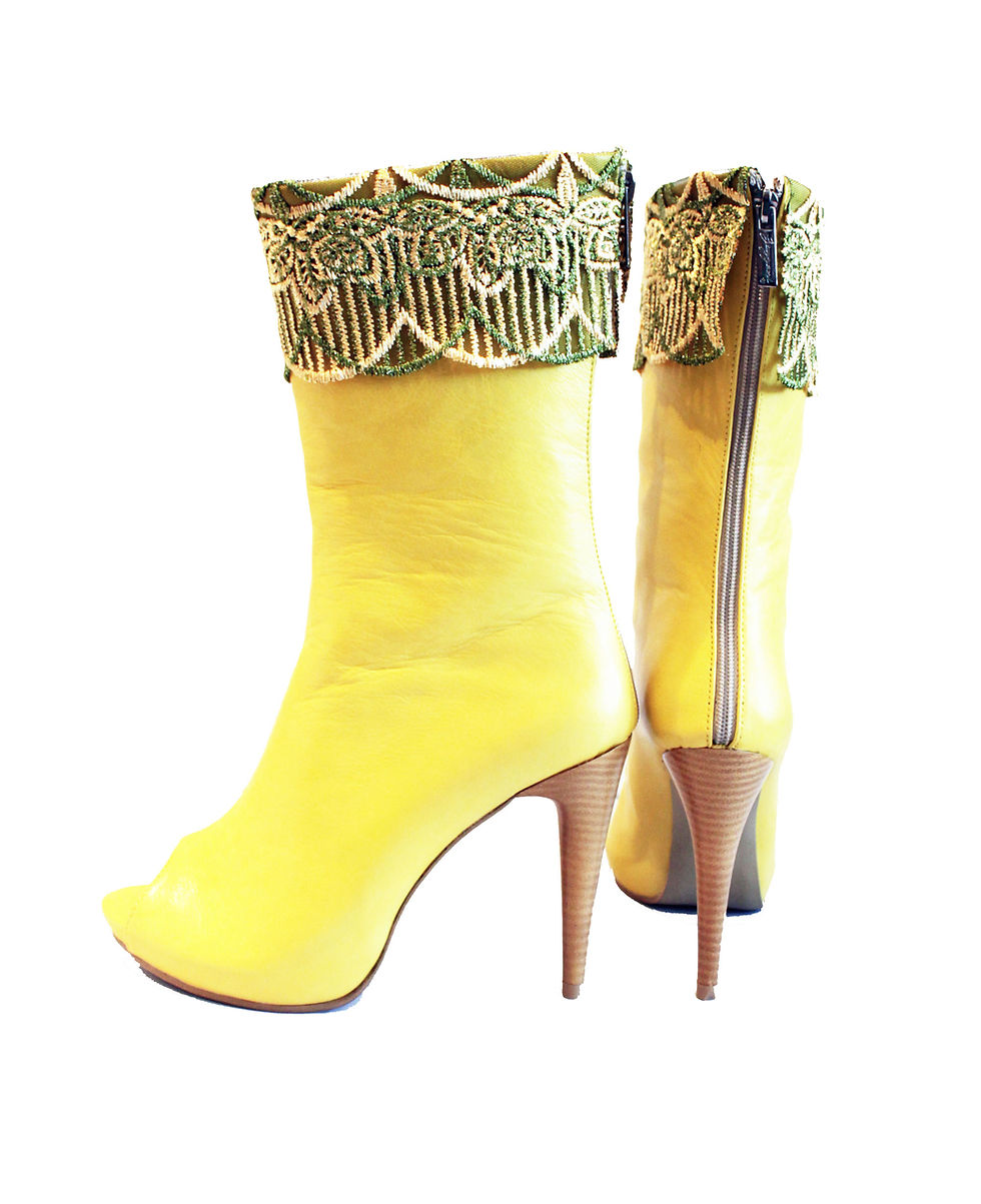 Thumbnail: Yellow Leather Lace Top - MC Stiletto