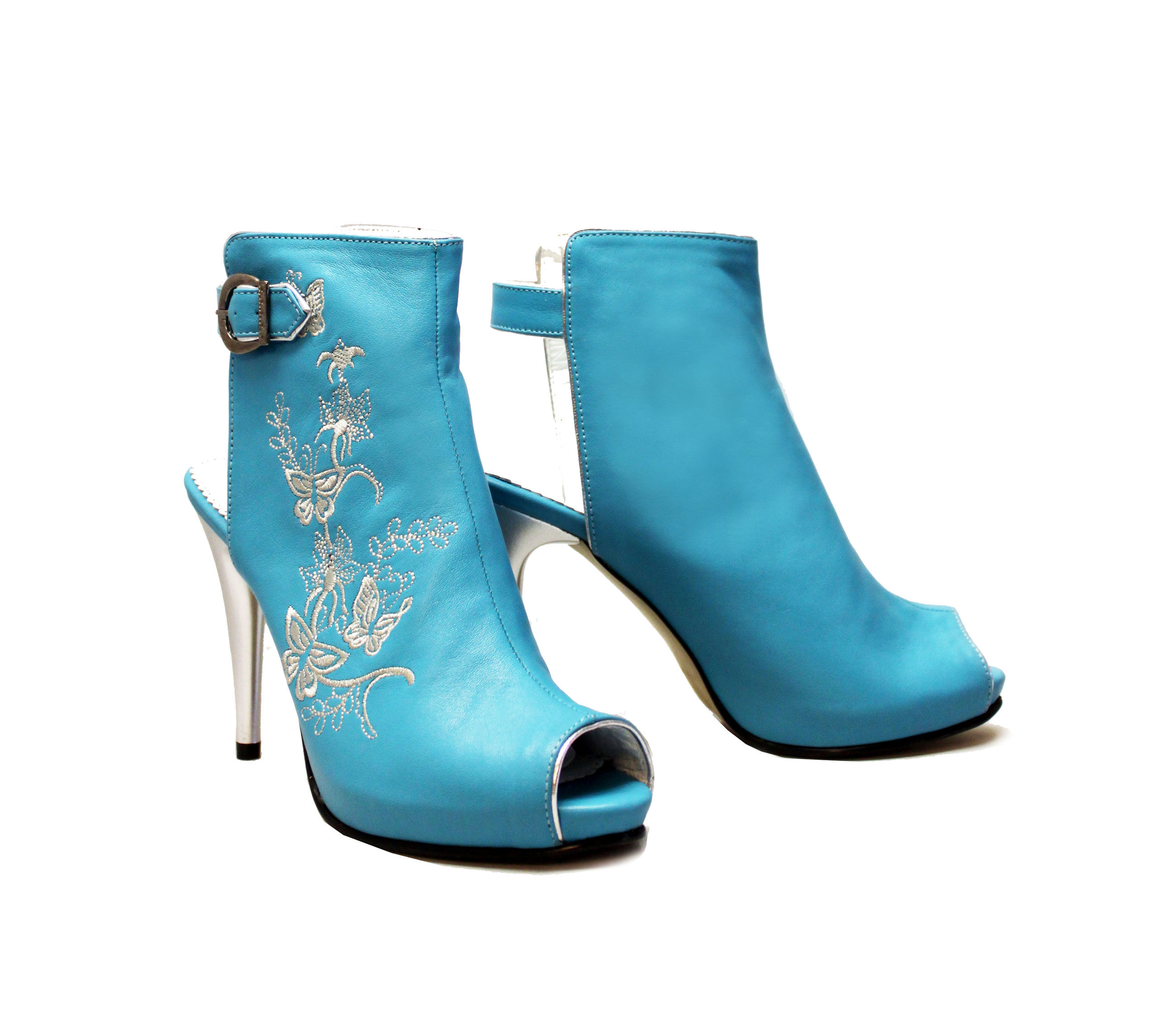 Turquoise Leather Embroidered - ANK Stiletto