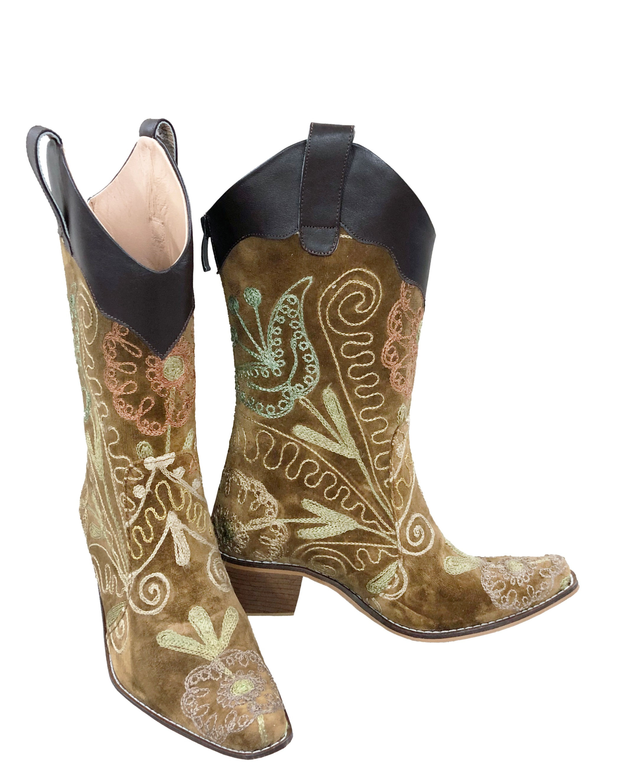 One of a Kind Tan Suzani - Pull On Cowboys