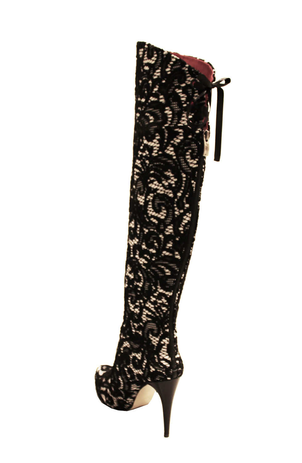 Thumbnail: Black and White Lace Red Flip - OTK Stiletto