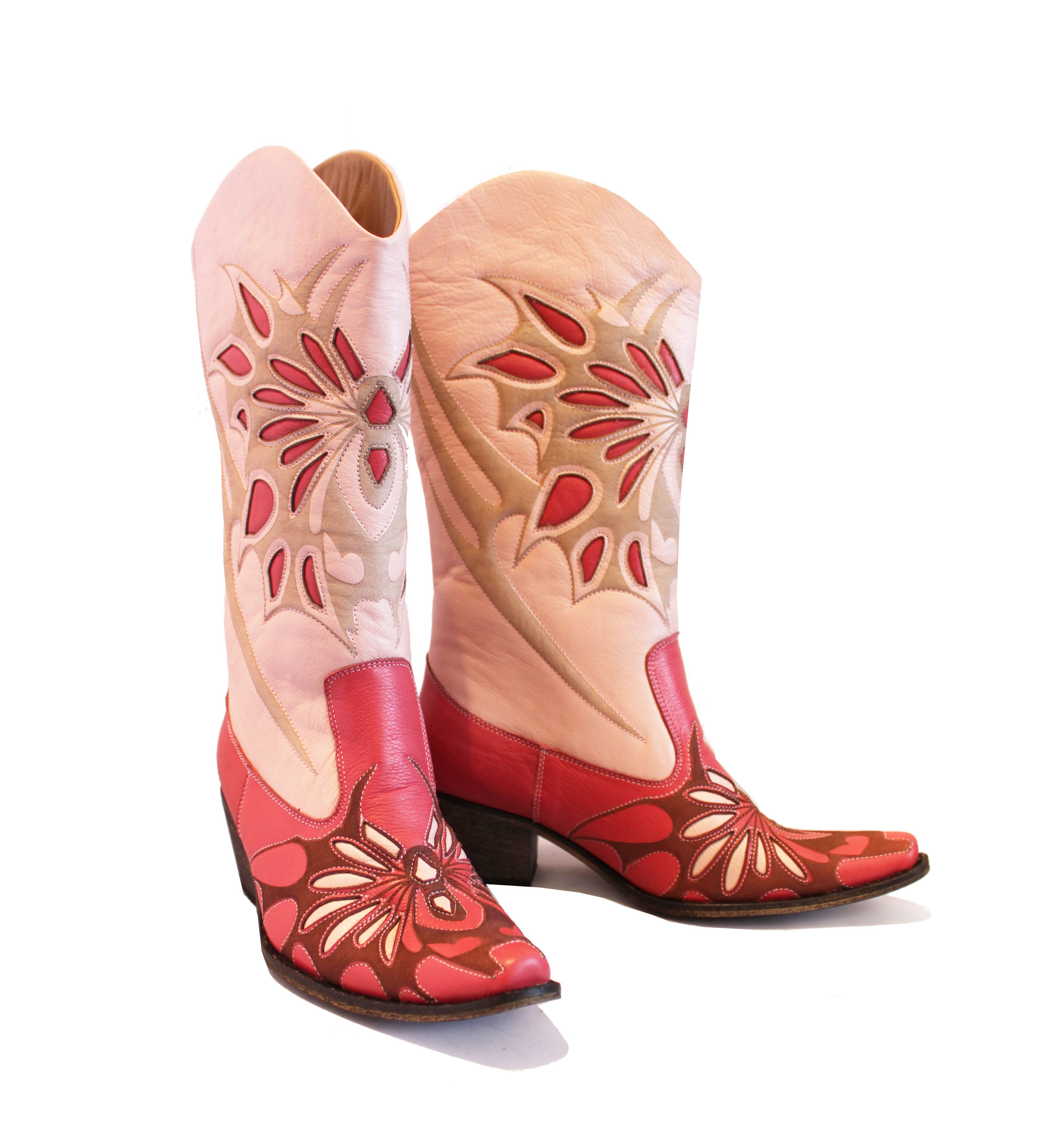 Pink Leather Laser Cut - Pull On Cowboys