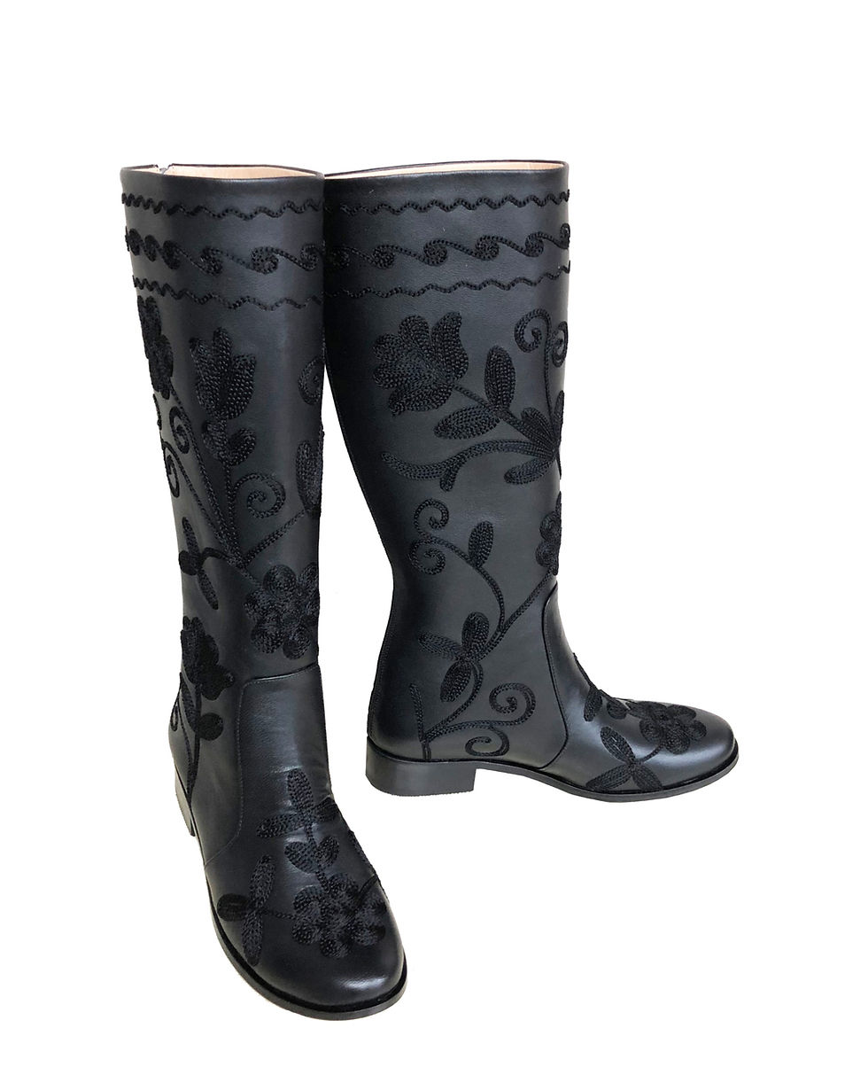 Thumbnail: Black Leather Embroidered - Riding