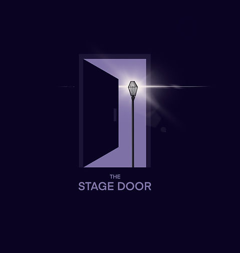 The Stage Door Logo A ghost light behind an open Stage Door