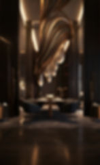 Interior design of an ultra-luxury house featuring an elegant dining space with chandeliers, showcasing high-end residential aesthetics.