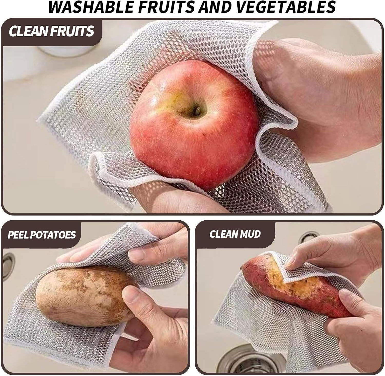 Paño de cocina de alambre mejorado, trapo para lavar platos de doble capa, limp
