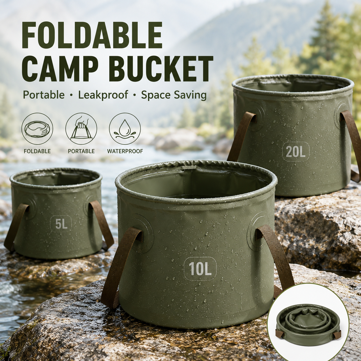 Cubo Plegable Portátil de 10L/20L, Recipiente Multifuncional Impermeable para A