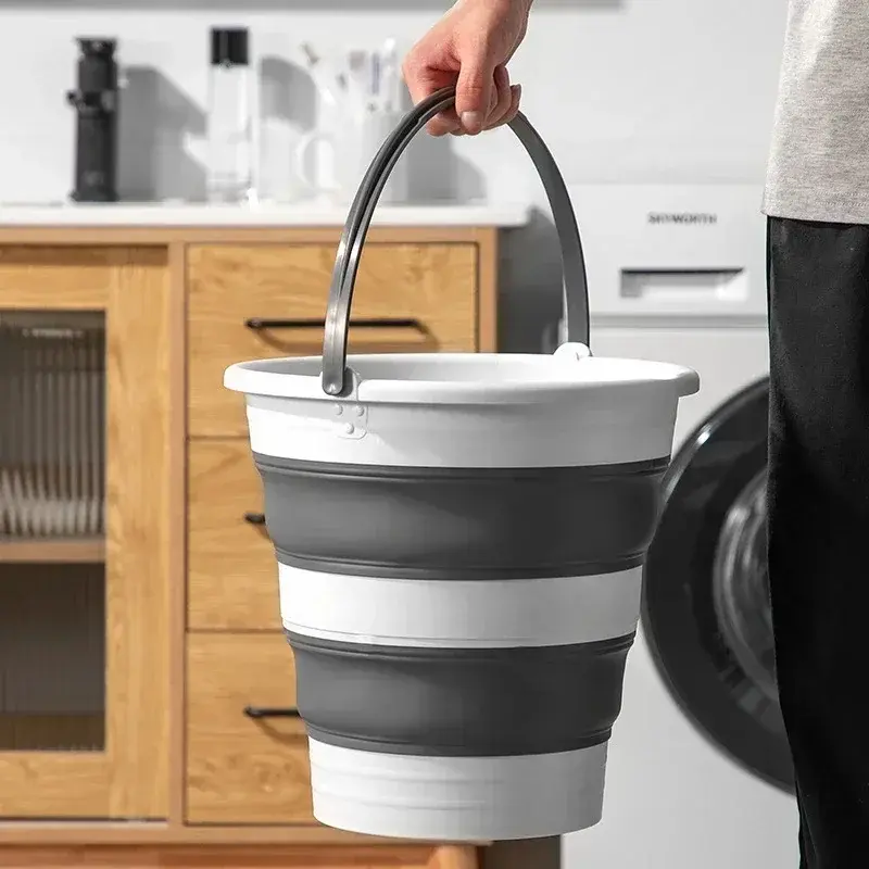 Cubo plegable portátil para lavado de coche, cubo de agua de silicona para acam