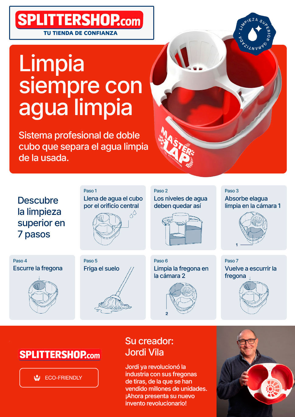 Cubo de limpieza Splitter con doble compartimento y escurridor mas fregona de ti