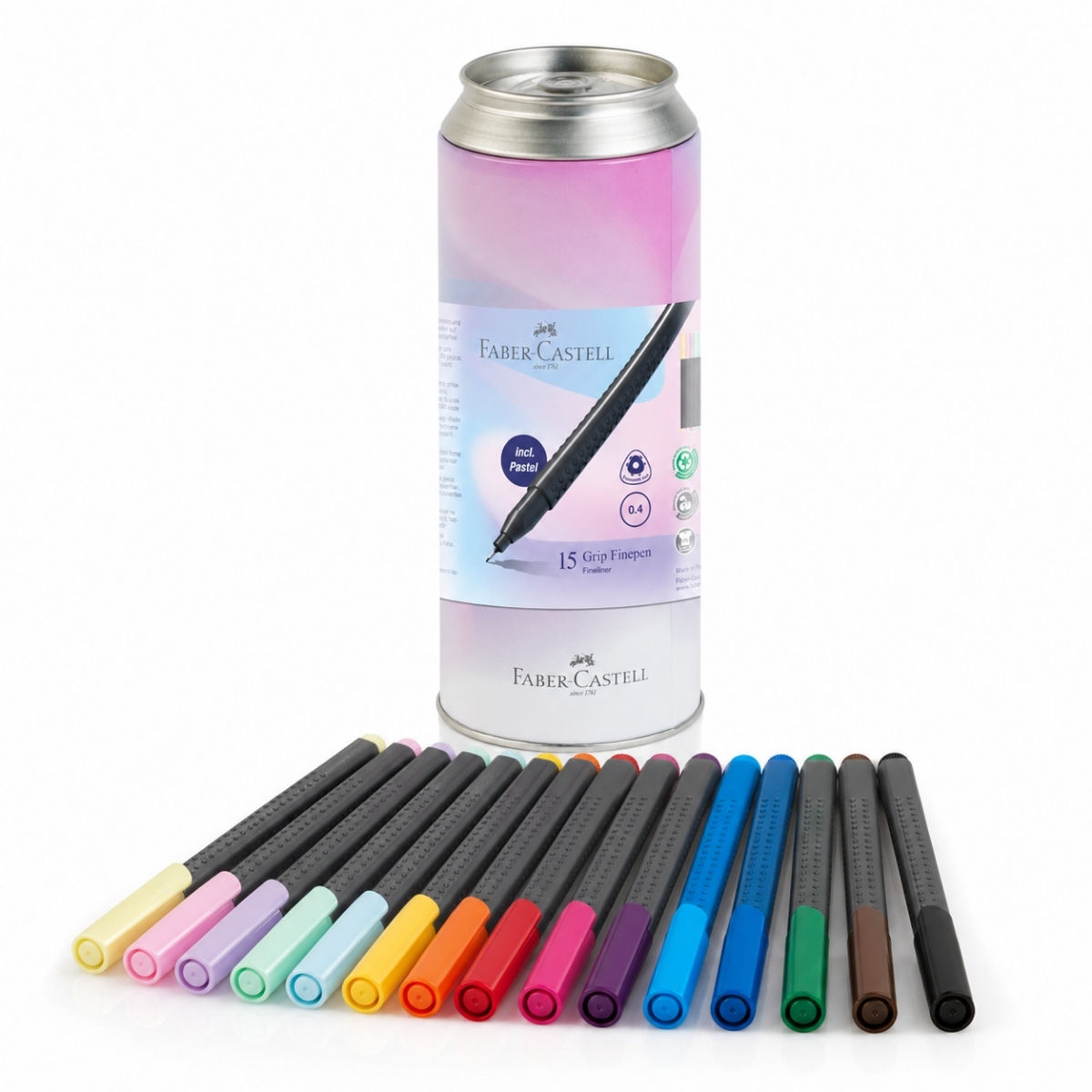 4005401516170- Set 15 linere 0.4 mm Faber Castell Grip in cutie metalica FC151617 4005401516170