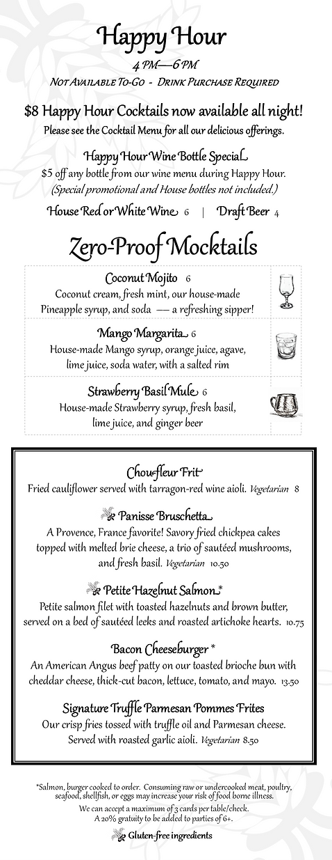 Streamlined Menu Streamlined Menus | La Provence and Petite Provence