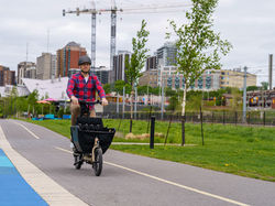 Man riding our Muli on a beautiful pathway