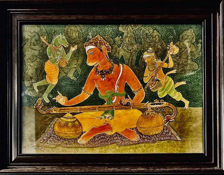 Sri Hanumaan playing Vichitra Veena, A painting by S. Rajam
