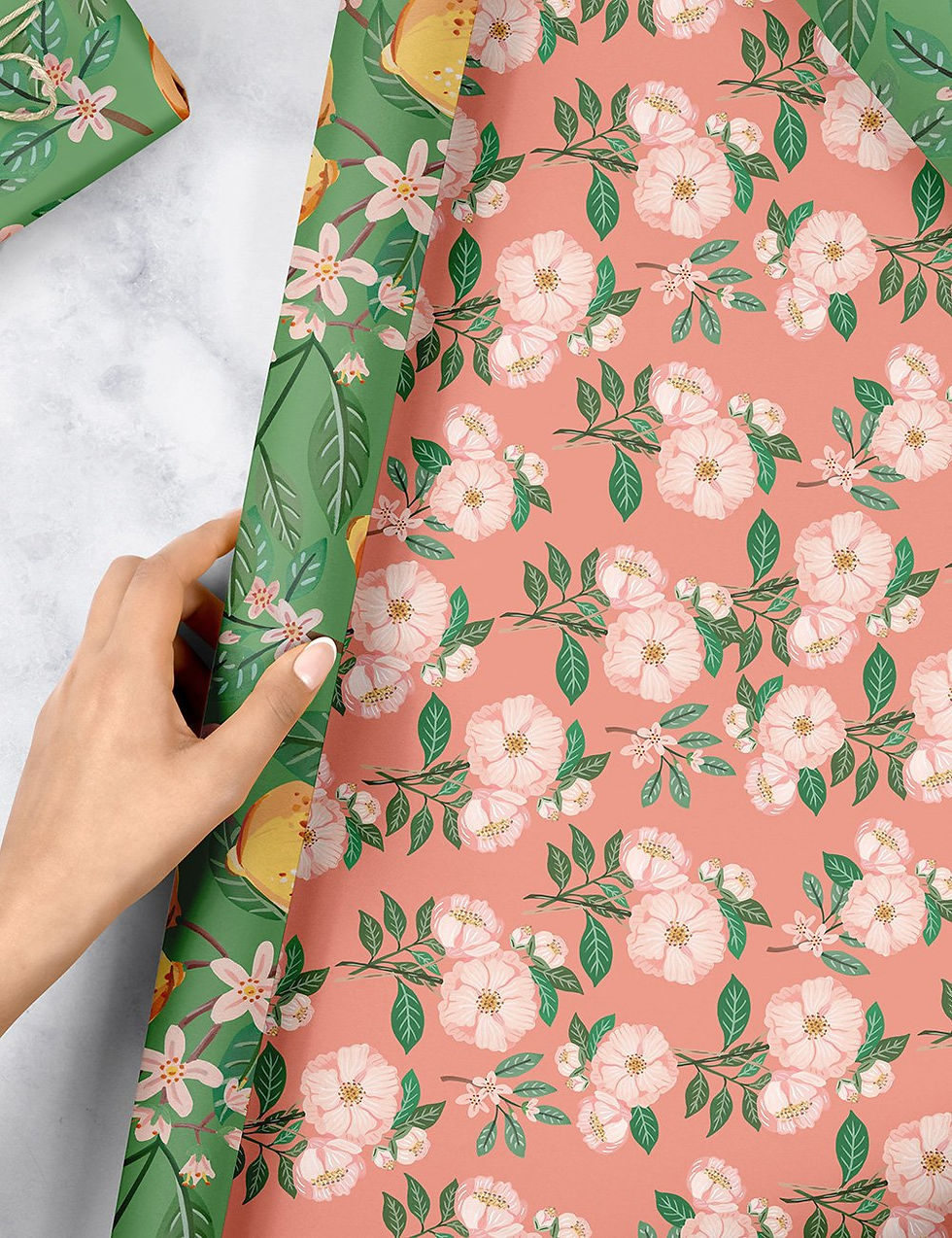 Thumbnail: Bespoke Letterpress Double-Sided Giftwrap - Lemons & Camellias