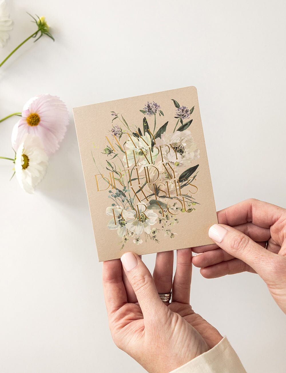 Bespoke Letterpress Greeting Card - Many Happy Birthday Wishes For You (Bouquet)