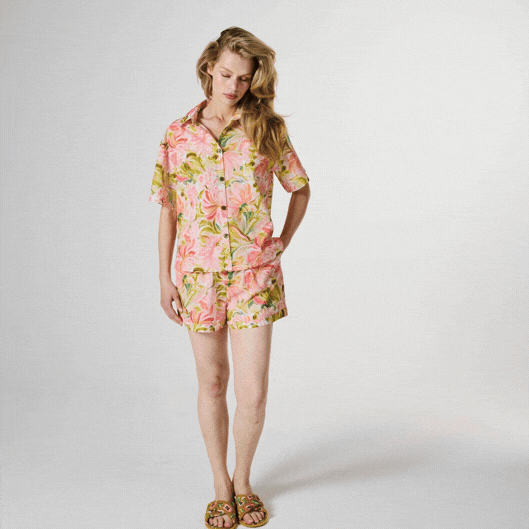 Kip & Co Organic Cotton Short-Sleeve & Shorts Pyjama - Warm Floral Breeze