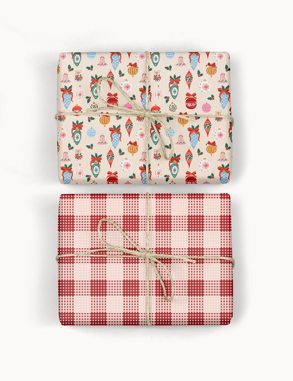 Bespoke Letterpress Double-Sided Gift Wrap - Vintage Baubles / Christmas Plaid
