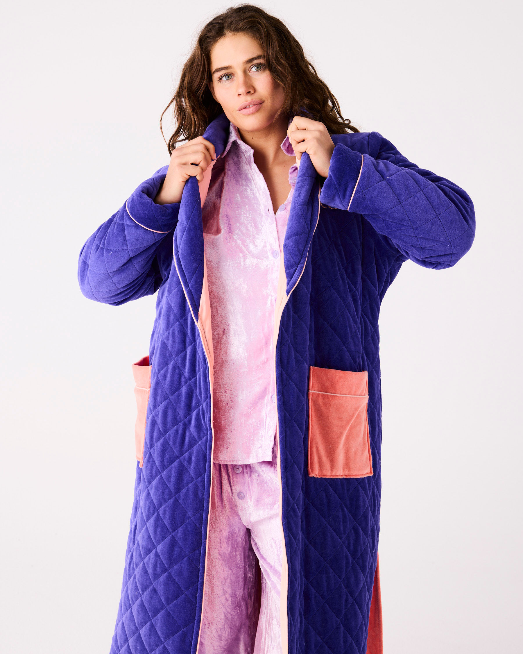 Kip & Co Quilted Velvet Robe - Mulberry Pie