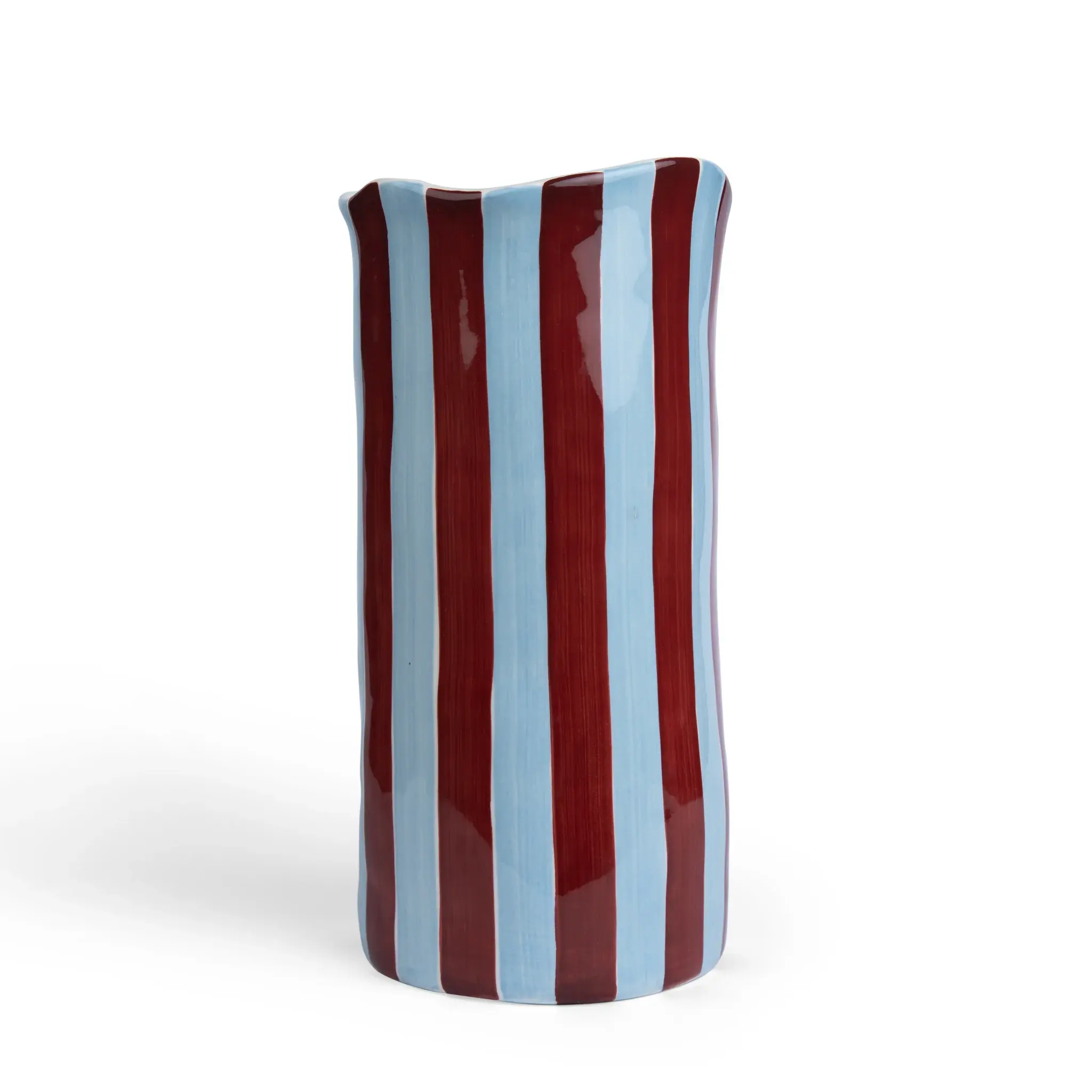 Noss & Co Large Vase - Cornflower Blue & Burgundy Stripe