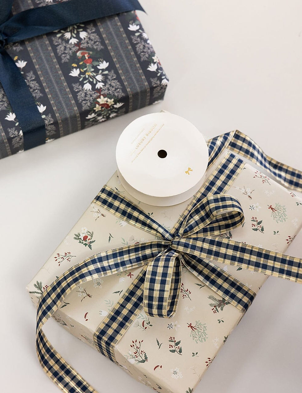 Thumbnail: Bespoke Letterpress Double-Sided Giftwrap - Christmas Birds / Heirloom Holly