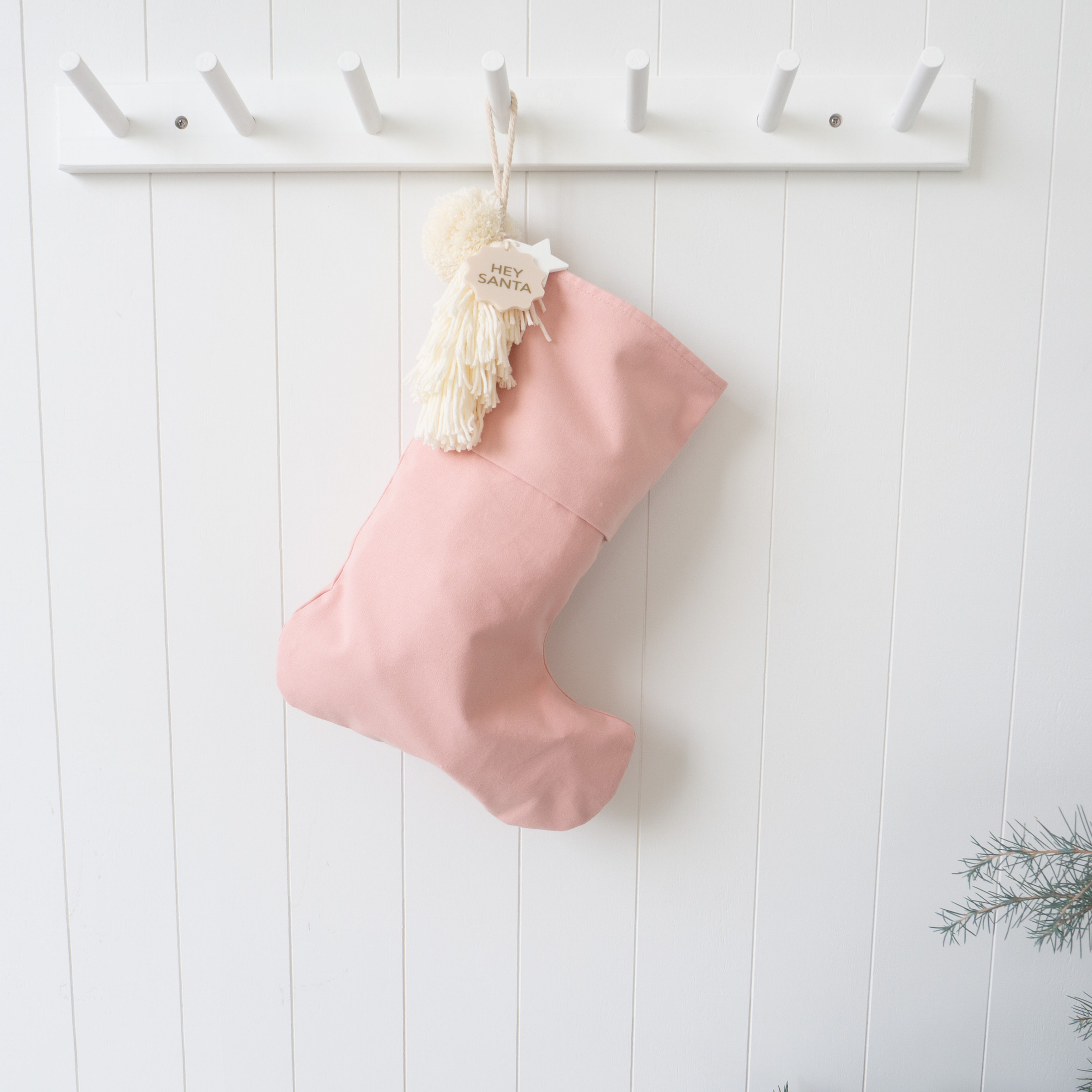 Cotton Santa Stocking - Soft Pink with Vanilla Pompoms