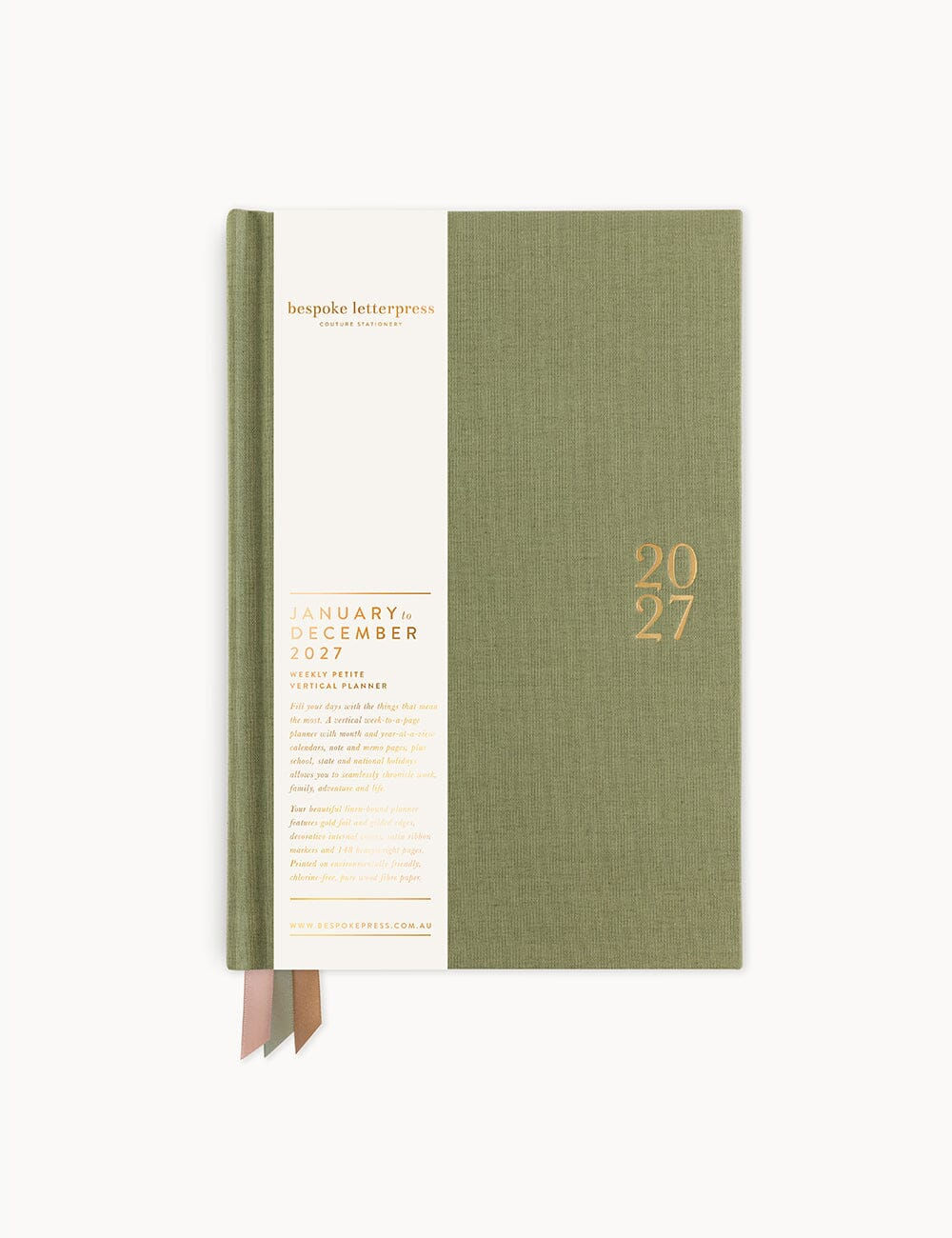 Bespoke Letterpress 2027 Planner - Petite Vertical Planner Laurel Green
