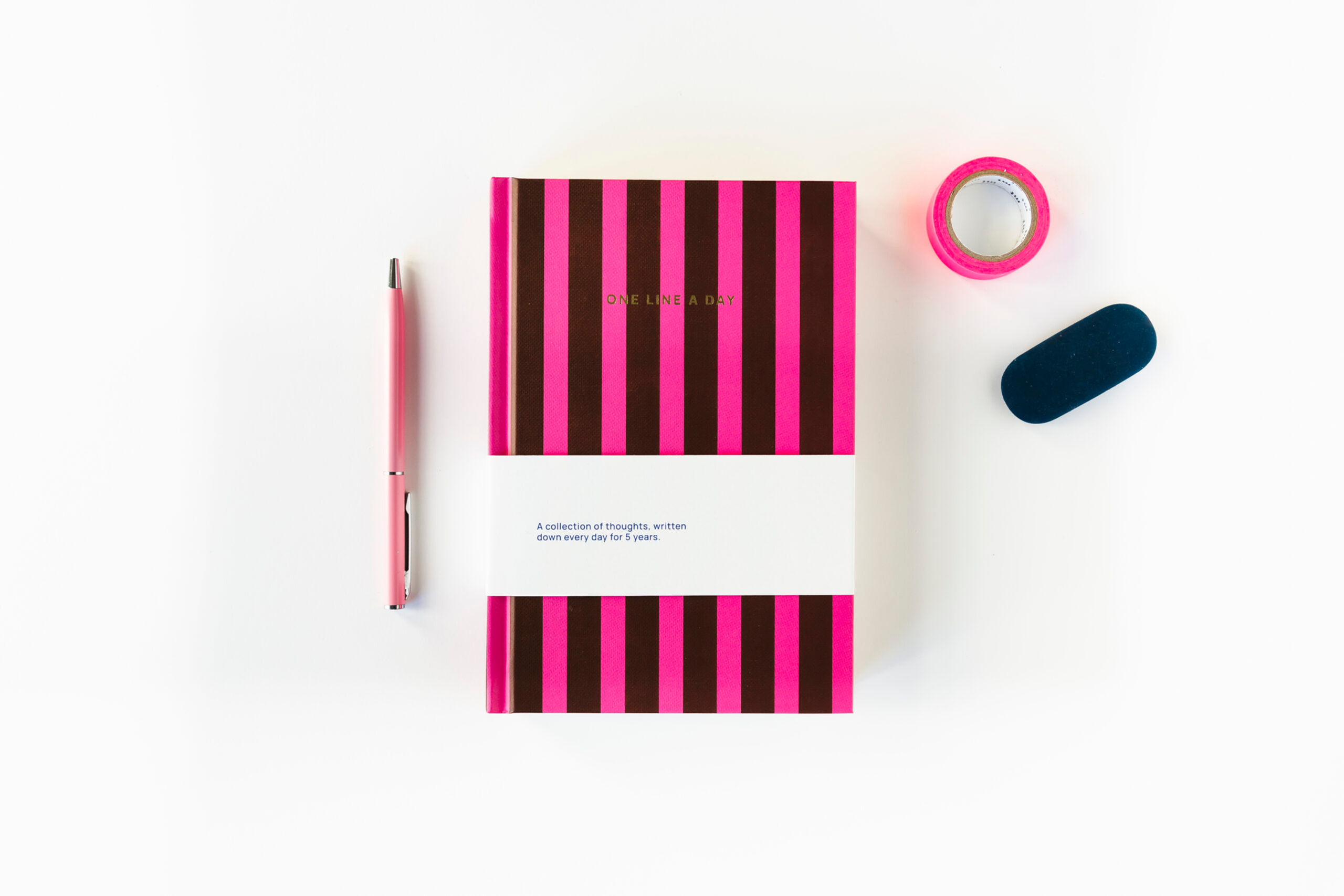 A-Journal One Line A Day Hardbacked Journal - Pink & Burgundy Stripes
