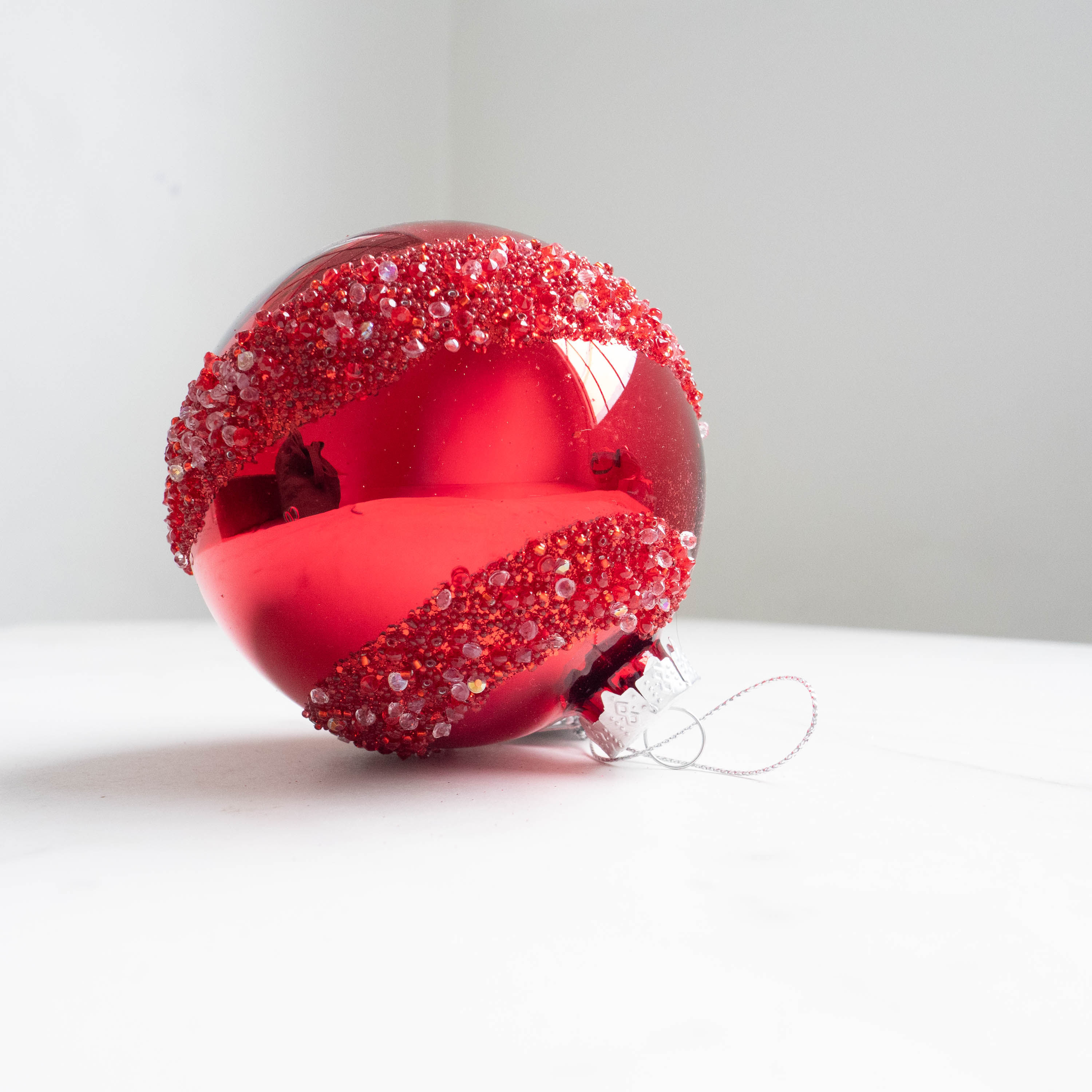 Glass Bauble - Ruby Sparkle Stripe