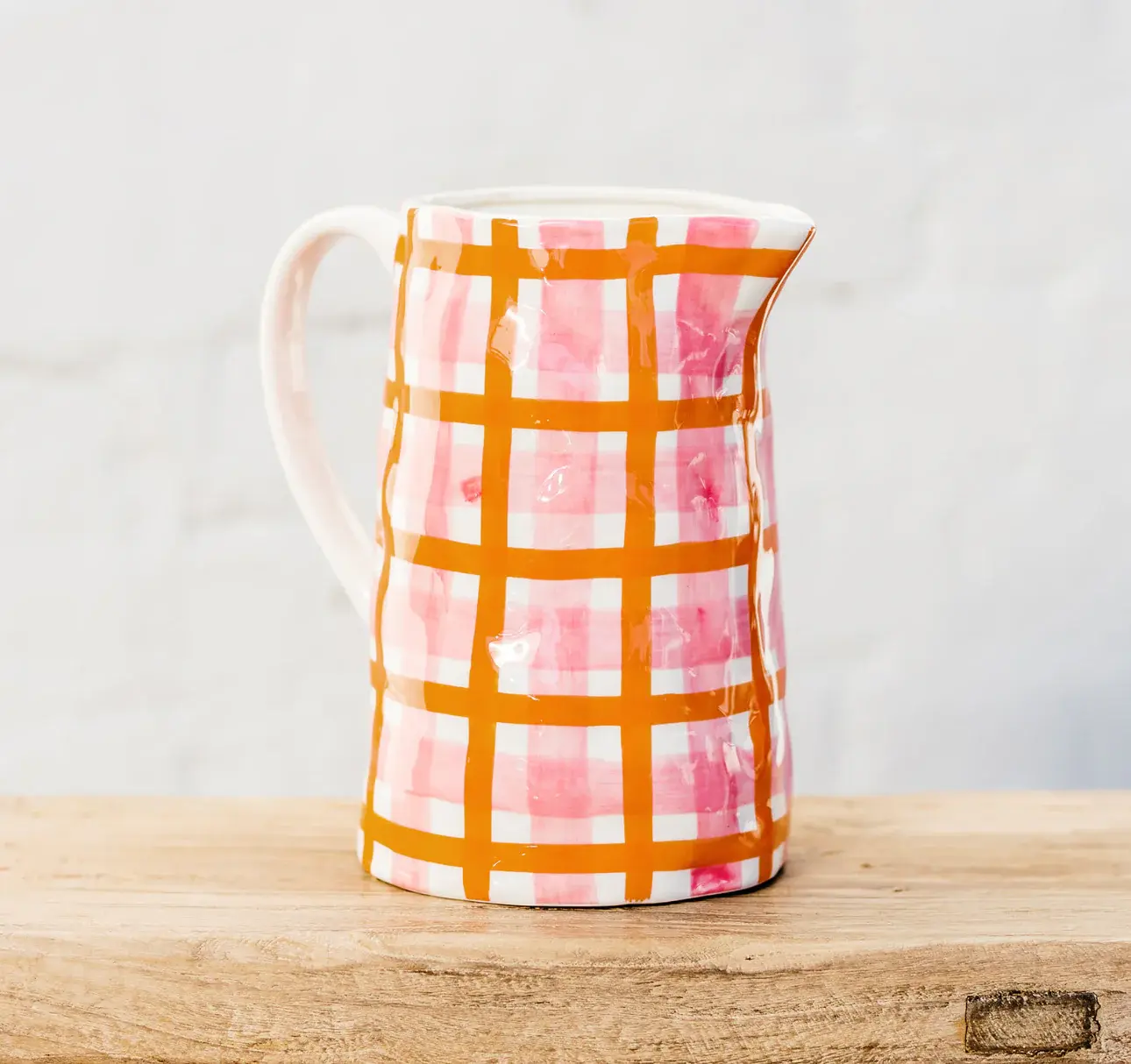 Noss & Co Medium Pitcher - Rose Pink & Orange Gingham