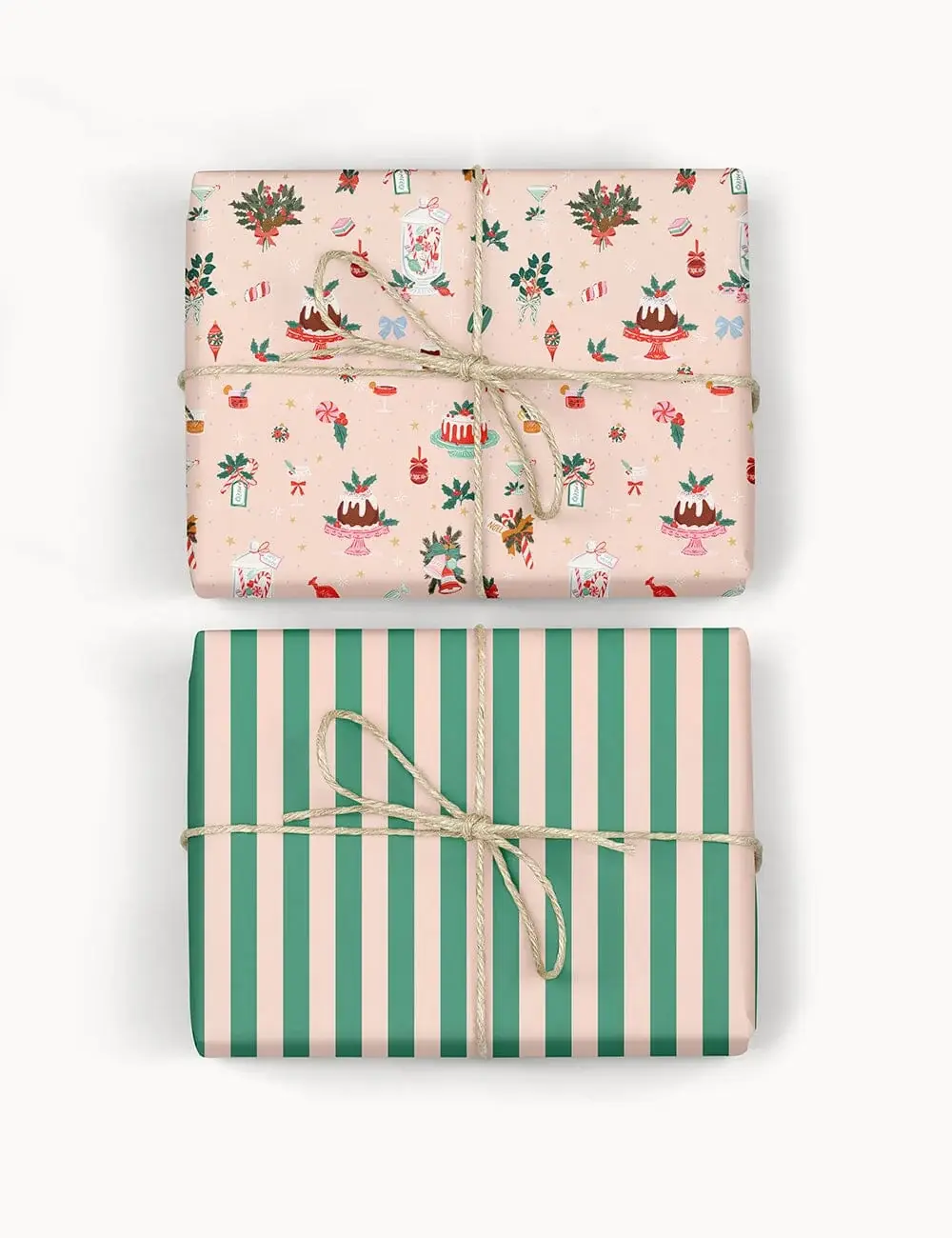 Bespoke Letterpress Double-Sided Gift Wrap - Christmas Treats / Mint Stripe