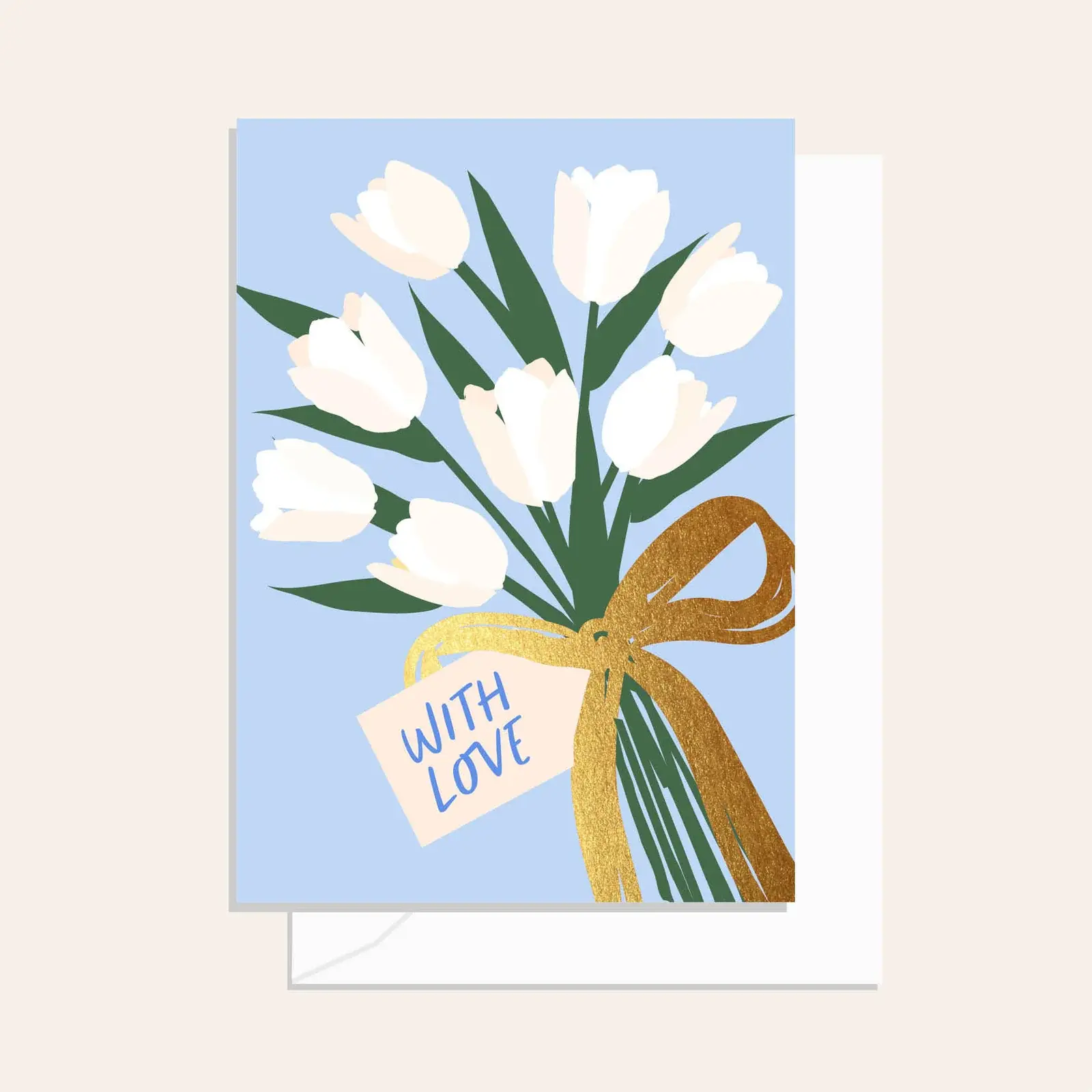 Elm Paper Greeting Card - With Love (Pale Blue / White Blooms)