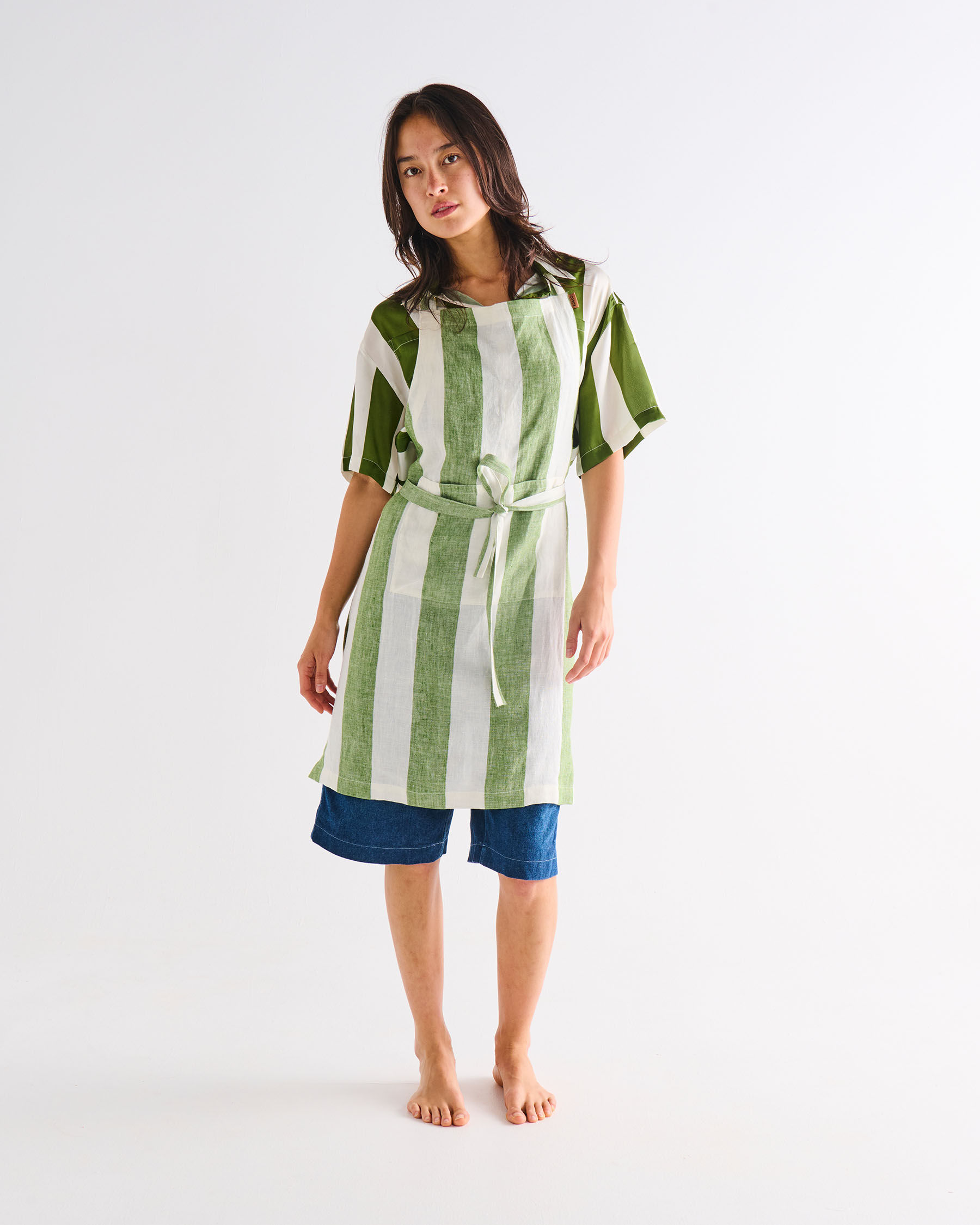 Kip & Co 100% Linen Apron - Moss Stripe