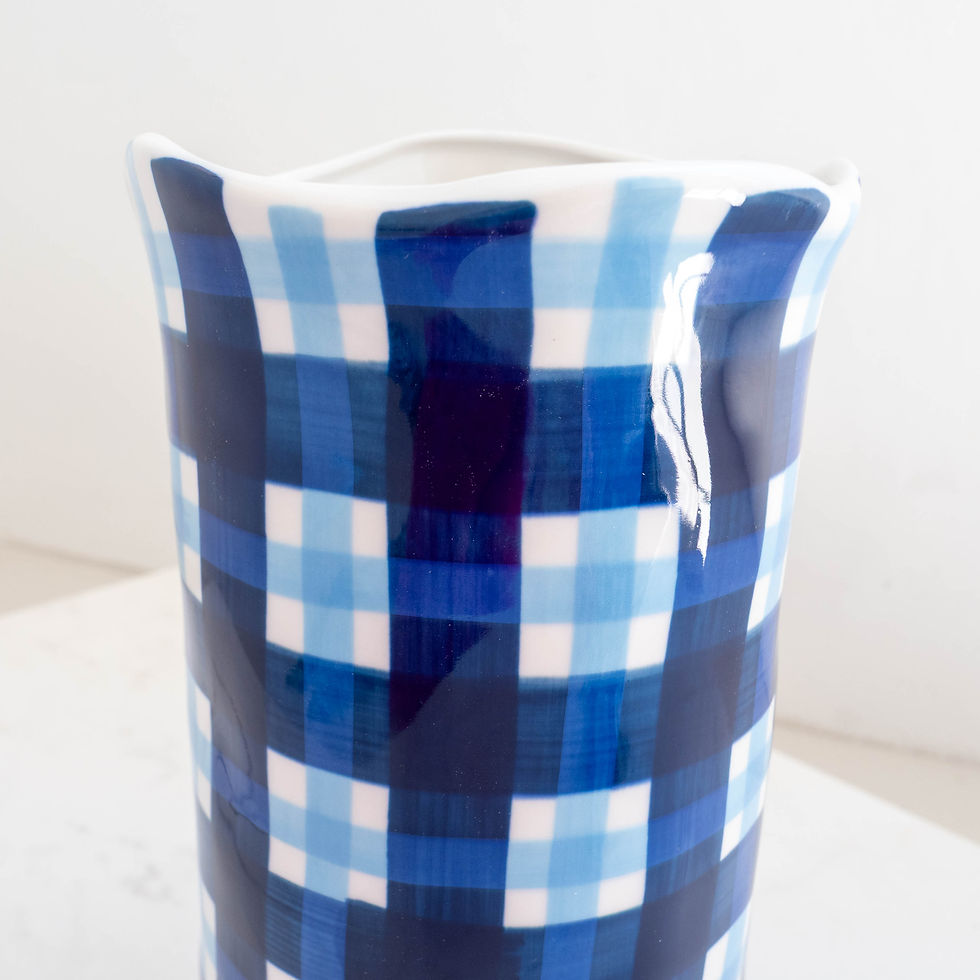 Thumbnail: Noss & Co Large Vase - Navy & Cornflower Blue Gingham