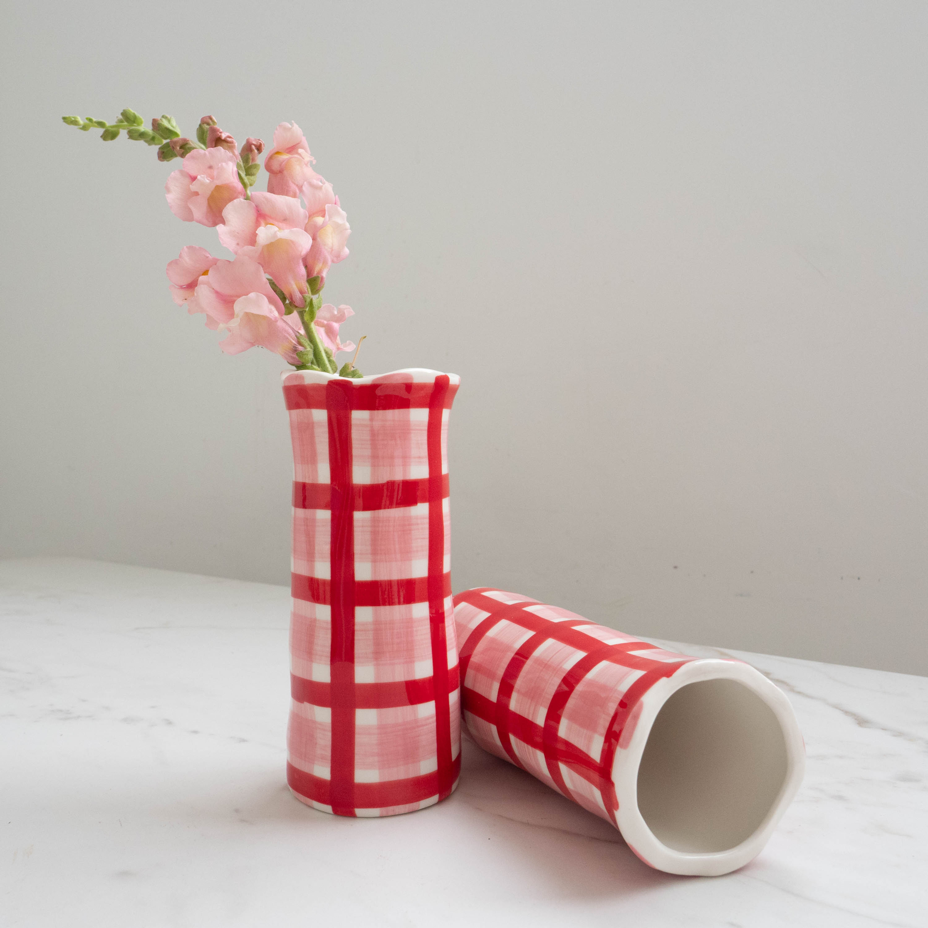 Noss & Co Small Vase - Pink & Red Gingham